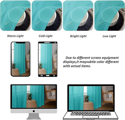 Chyhomenyc Turquoise Sheer Valances for Windows - Light Filtering Small Kitchen Curtains, Rod Pocket Short Top Window Treatment Decor for Living Room Bathroom Basement, 42Wx16L inches, 2 Panels