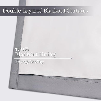 Yakamok Grey Room Darkening 100% Blackout Curtains Grommet Window Treatments with 2 Thick Layers-Gray Thermal Insulated Drapes Set of 2 Panels for Bedroom Living Room 38 Inches by 84 Inches Length