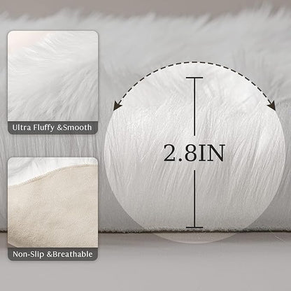 Ashler Home Deco Faux Fur Area Rug, White, 2 x 2.9 ft, Modern, Fluffy, Machine Washable