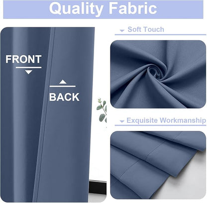 Simplebrand Ava Denim Blue Short 36 Inches Blackout Curtain 2 Panels Set, Half Window Rod Pocket Privacy Curtain Tiers for Kitchen, Curtains Blackout for Bathroom Shades, W40 x L36 Inch, Denim Blue