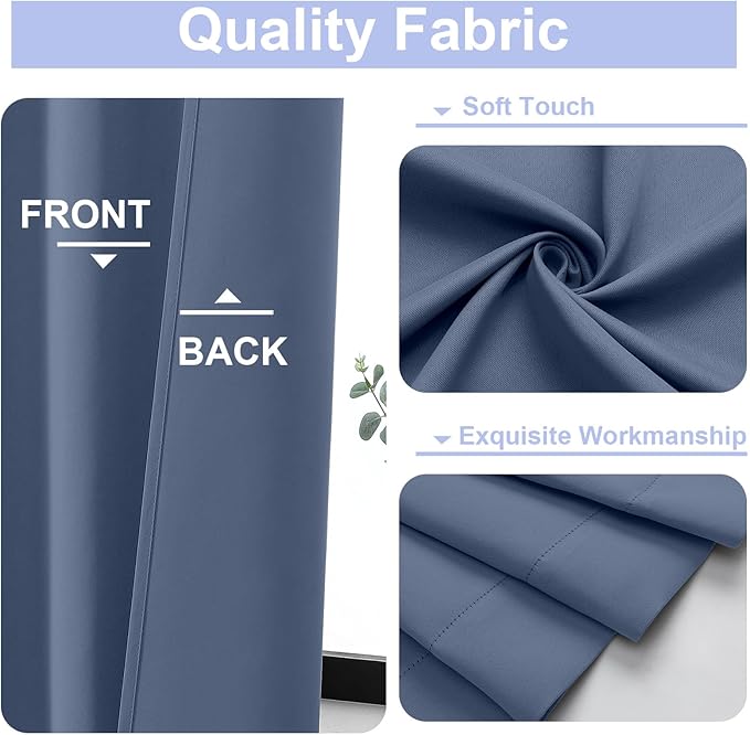 Simplebrand Ava Denim Blue Short Blackout Curtains for Bedroom 54 Inches Long 2 Panels Set, Solid Thermal Insulated, Energy Saving Window Treatment Curtains Blackout Drapes, W40 x L54 Inch, Denim Blue