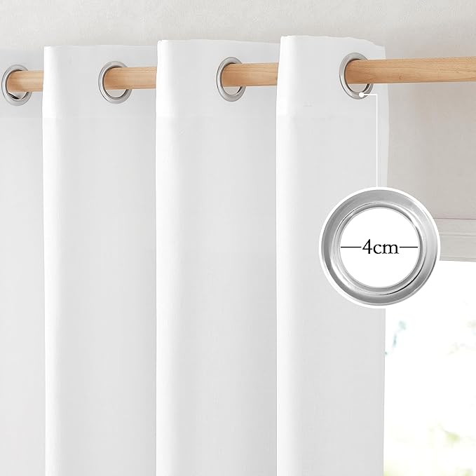 NICETOWN White Linen Curtains 102 inches Long for Bedroom, Grommet Privacy Added with Light Filtering Thick Flax Linen Burlap Window Treatments for Living Room, W55 x L102, 2 Panels