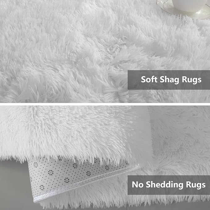 Shag Area Rugs for Bedroom Living Room,4X6 Ultra Soft White Fluffy Area Rugs for Dorm, Indoor Carpet Nursery Rugs for Kids Room Home Decor,White