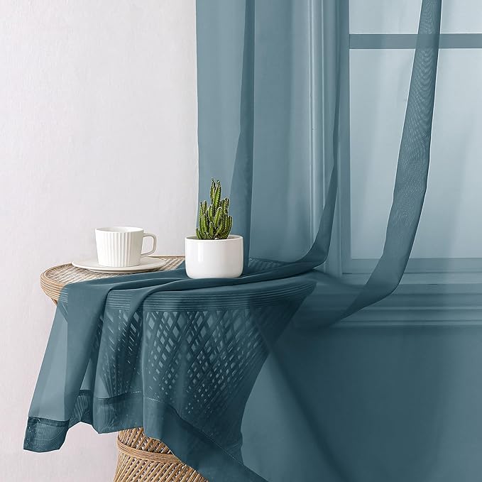 Aiyufeng Dusty Blue Sheer Curtains 63 Inch Length 2 Panels Set, Light Filtering Airy Rod Pocket Dusty Blue Window Curtain Treatment Drapes for Kitchen Bedroom Living, Each 40Wx63L Inches
