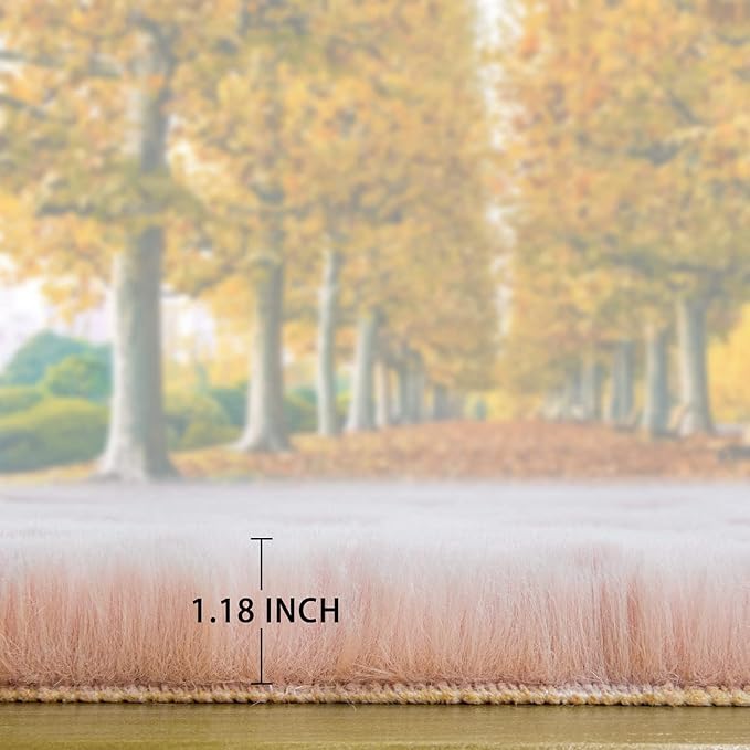 Ghouse Ultra Soft Faux Rabbit Fur Rug 2x3, Machine Washable Area Rugs for Bedroom Fluffy Rugs for Living Room, no-Shedding Carpet Sheepskin Rug Pink