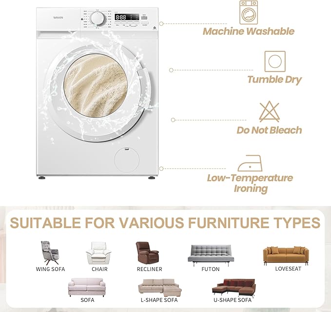 HANDONTIME Washable Couch Covers for Sofa Boho Couch Covers for 3 Cushion Sofa Pet Friendly Beige Chenille Jacquard Couch Protector for Dogs Plant Branch Sectional Cover Sofa Slipcovers, 71" X 134"