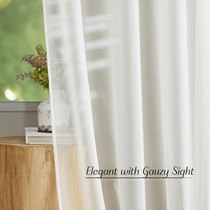 NICETOWN Beige Sheer Curtains Extra Long 135 inch Length for Large Windows, Grommet Soft and Touching Living Room Window Treatments Sweep to Floor for Villa, W54 x L135, 2 Panels