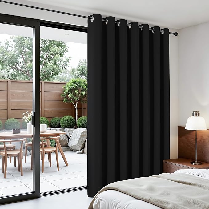 Joydeco Blackout Patio Sliding Door Curtains 84 Inches Long, Grommet Privacy Room Divider Curtains, Extra Wide Thermal Blackout Drapes for Bedroom Living Room (Black, 70Wx84L, 1 Panel)
