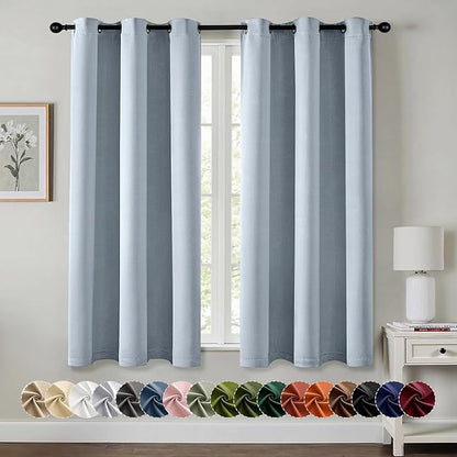 MIULEE Light Blue Blackout Curtains for Bedroom Living Room 54 Inches Long 2 Panels, Thermal Insulated Room Darkening Drapes Solid Grommet Noise Reduction Light Blocking Window Treatments 40x54 Inch