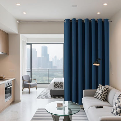 Joydeco Blackout Patio Sliding Door Curtains 90 Inches Long, Grommet Privacy Room Divider Curtains, Extra Wide Thermal Blackout Drapes for Bedroom Living Room (Navy Blue, 100Wx90L, 1 Panel)