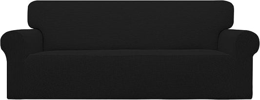 Easy-Going Stretch Oversized Sofa Slipcover 1-Piece Sofa Cover Furniture Protector Couch Soft with Elastic Bottom for Kids, Polyester Spandex Jacquard Fabric Small Checks Black