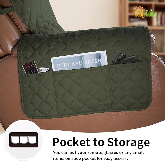 Easy-Going Oversized Recliner Cover Reversible Couch Cover Sofa Cover for Living Room Water Resistant Furniture Protector with Elastic Straps for Pets Dog (Oversized Recliner, Army Green/Beige)