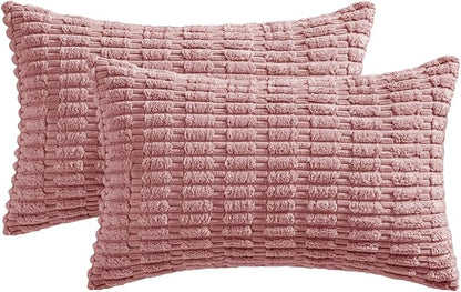 MIULEE Pack of 2 Corduroy Decorative Lumbar Throw Pillow Covers 20x12 Inch Soft Boho Striped Pillow Covers Modern Farmhouse Home Decor for Sofa Living Room Couch Bed Blush Pink Spring Valentine Decor