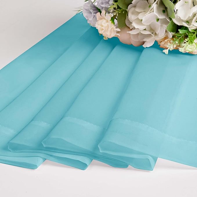 OWENIE Short Aqua Sheer Curtains 36 Inch Length 2 Panels Set, Kitchen Tiers Curtains Light Filter Rod Pocket Voile Cafe Curtain for Basement Bathroom Small Half Window, 42" W x 36" L, Aqua