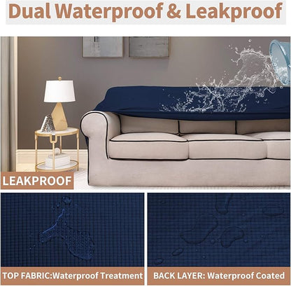 Easy-Going 100% Waterproof Couch Cover, Dual Waterproof Sofa Cover, Stretch Jacquard Sofa Slipcover, Leakproof Furniture Protector for Kids, Pets, Dog and Cat (Sofa, Navy)