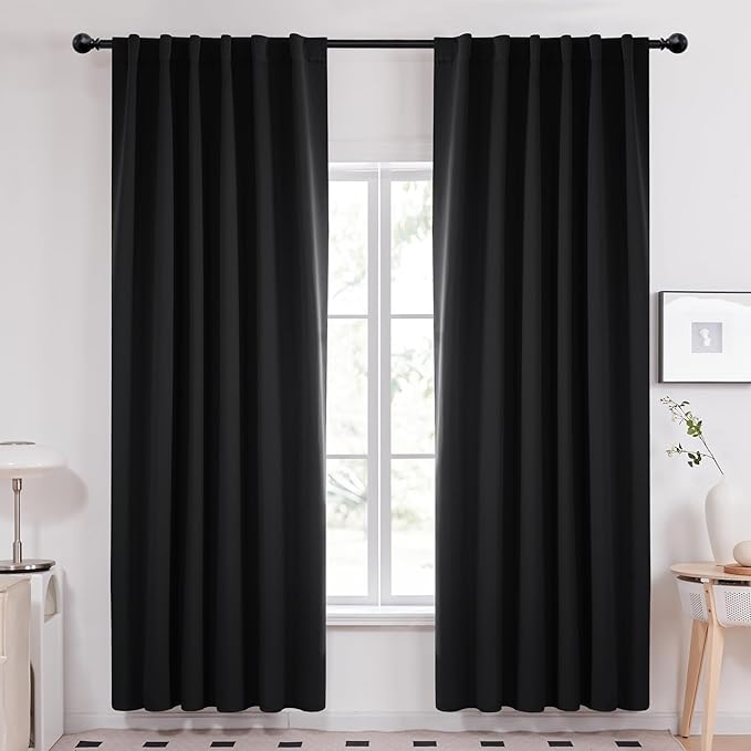 Deconovo Blackout Curtains, Thermal Insulated, W52 x L95 2 Panels, Back Tab, Machine Washable, Room-Darkening Drapes for Bedroom/Living Room Black