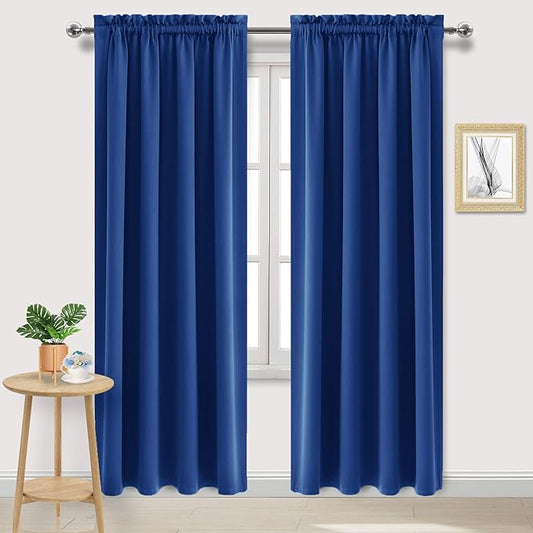 DWCN Blackout Curtains Room Darkening Thermal Insulated Bedroom Curtains Window Curtain Panels, 52 x 84 inches Long, Set of 2 Classic Blue Rod Pocket Drapes
