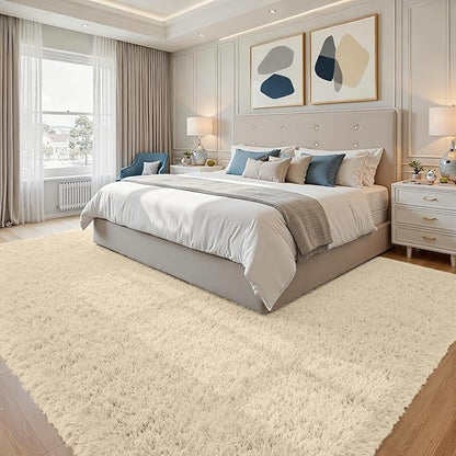 8x10 Area Rugs for Living Room Rug: Soft Fluffy Shag Beige Rugs for Bedroom, Non-Slip Large Fuzzy Plush Rug Indoor Floor Carpet for Nursery Kids Boys Girls Room, Dorms, Playroom, Modern Home Decor