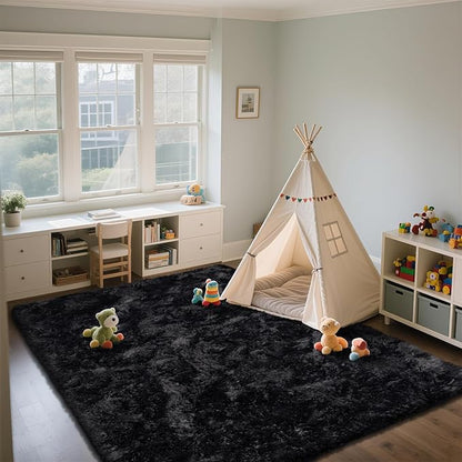 Shag Area Rugs for Bedroom Living Room,4X6 Ultra Soft Fluffy Area Rugs for Dorm, Indoor Carpet Nursery Rugs for Kids Room Home Decor,Black