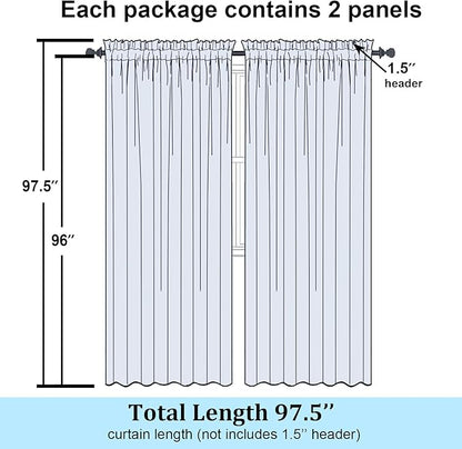 Simplebrand Sheer White Curtains 96 Inches Long, Light Filtering Rod Pocket Solid Color Window Sheer Curtain Panels, Elegant Curtains & Drapes for Living Room, Bedroom 2 Panels (White, 59" W x 96" L)