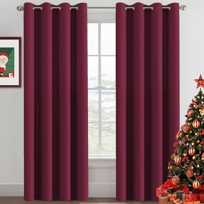 H.VERSAILTEX Light Blocking Blackout Curtains Window Treatment Thermal Insulated Grommet Energy Saving Curtains/Drapes for Bedroom/Living Room/Christmas Season Sale (52 x 96 Inch, Burgundy Red)