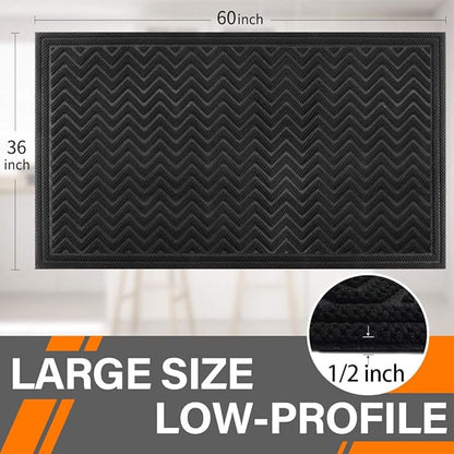 Mibao Front Door Mat, Dirt Trapper Welcome Mat for Outdoor Indoor, Non-Slip Waterproof Doormat, Durable Machine Washable Low Profile Entry Rug for Back Door Outside Patio, 61.5" x 36", Black Wave