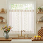 jinchan Belrose Linen Floral Kitchen Curtains 36 inch Length Embroidered Farmhouse Cafe Curtains for Living Room Bathroom Small Windows Curtain Set Sheer Light Filtering 2 Panels White