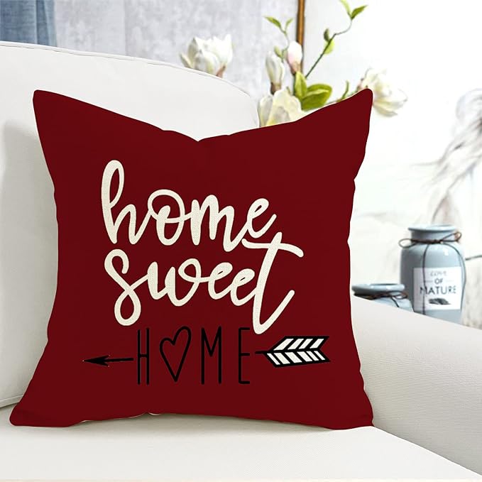 YCOLL Christmas Pillow Covers 18x18 Set of 4, Modern Sofa Throw Pillow Cover for Christmas Decor, Decorative Outdoor Linen Fabric Pillow Case for Couch Bed Car, Wine Red
