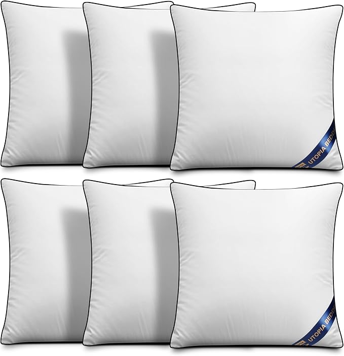 Utopia Bedding Throw Pillow Inserts (Pack of 6, White), 18 x 18 Inches Decorative Indoor Pillows for Sofa, Bed, Couch, Cushion Sham Stuffer
