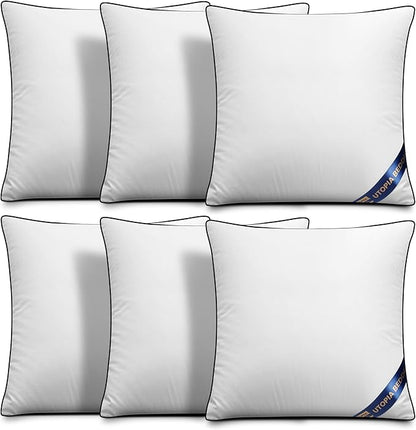 Utopia Bedding Throw Pillow Inserts (Pack of 6, White), 18 x 18 Inches Decorative Indoor Pillows for Sofa, Bed, Couch, Cushion Sham Stuffer