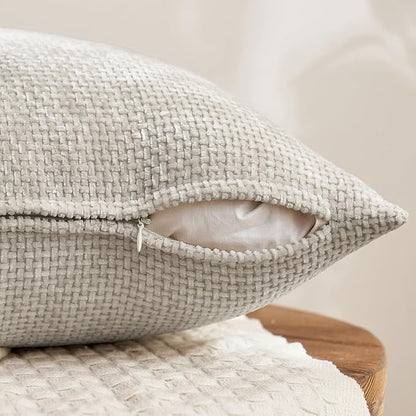 MIULEE Pack of 4 Couch Halloween Throw Pillow Covers 18x18 Inch Neutral Cream/Grey Soft Decorative Chenille Pillow Covers Farmhouse Accent Cushion Covers for Boho Home Decor Sofa Bedroom Living Room