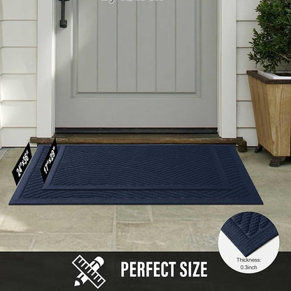 HIYARD Sturdy Front Door Mat, Absorbent Muddy Dirt Resist Welcome Door Mats Outdoor Indoor, Stain and Fade Resistant, Non-Slip Backing Entry Mat Low Profile Doormat for Entryway, 29×17, Blue