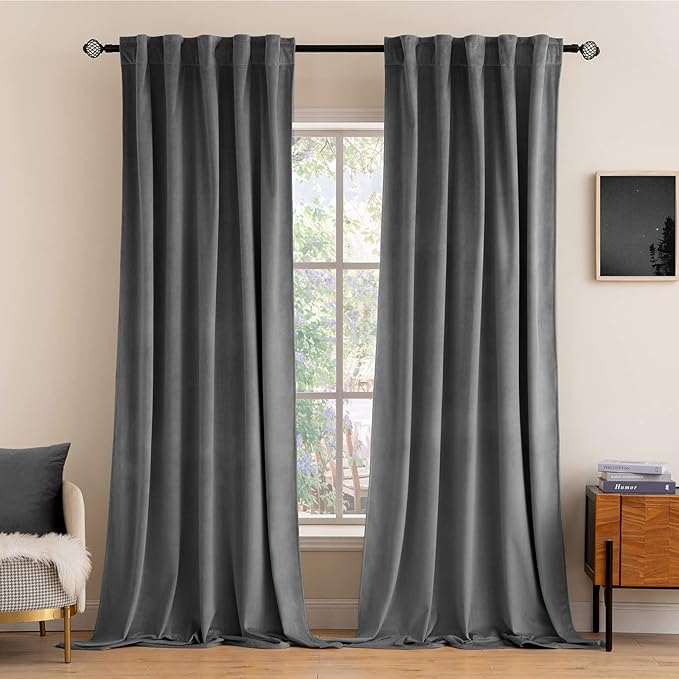 MIULEE Grey Velvet Curtains 84 inches 2 Panels - Luxury Blackout Curtains for Bedroom Living Room Thermal Insulated Super Soft Window Drapes Rod Pocket & Back Tab, W52 x L84 inches