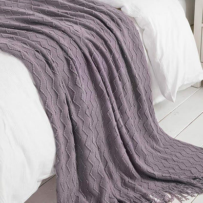 BOURINA Dark Lavender Throw Blanket 60 x80 Inches Throw Textured Solid Soft Sofa Throw Couch Knitted Decorative Blanket