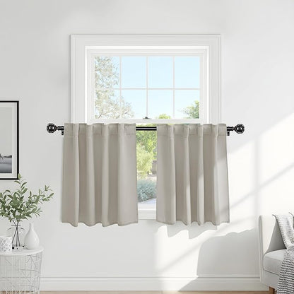PONY DANCE Blackout Short Cafe Curtains, Privacy Light Block Small Window Curtains for Bedroom Kitchen Basement Dining Classroom, W 42 x L 30 inches, Cream, 2 Panels