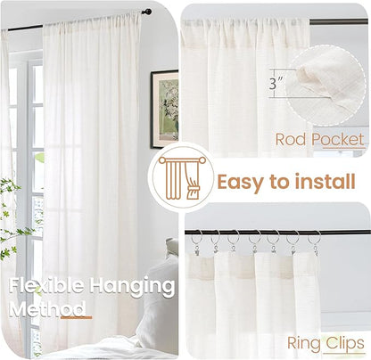 BGment Linen Curtains for Living Room 84 Inch Length, Semi Sheer Lightweight Rustic Country Window Drapes Textured for Bedroom Farmhouse Dining Room Decor Rod Pocket, 2 Panels Set, Each 38 Inch Wide
