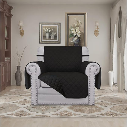 Easy-Going Chair Sofa Slipcover Reversible Sofa Cover Water Resistant Couch Cover Furniture Protector Cover with Elastic Straps for Pets Kids Children Dog Cat (Chair, Black/Black)