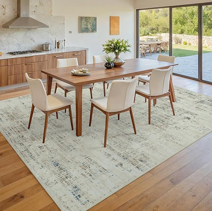 10x12 Area Rugs for Living Room Washable Rug: Anti-Skid Abstract Modern Living Room Rug Soft Thin Carpets Indoor Floor Non-Shedding Carpet for Bedroom Dining Farmhouse Nursery Gray White Blue