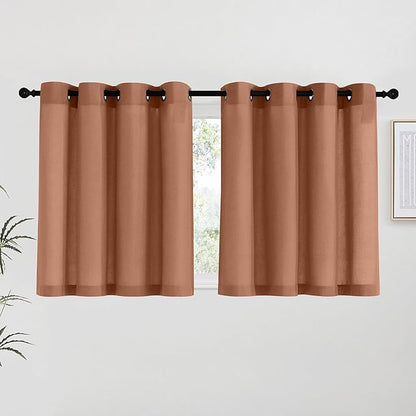 NICETOWN Caramel Linen Curtains for Kitchen, Thick Flax Small Window Treatments Semi Sheer Privacy Assured with Light Through for Cafe/Bathroom, W55 x L36, 2 Panels