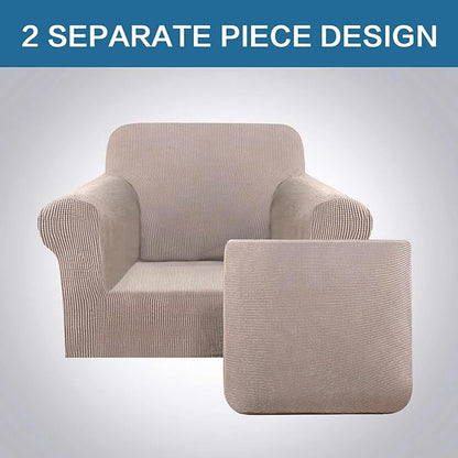 H.VERSAILTEX Armchair Slipcover Chair Cover 2 Piece Stretch Slipcovers Furniture Protector with Elastic Bottom Fit Armchair Width Up to 47 Inch, Stretch Spandex Jacquard Fabric(Chair, Sand)