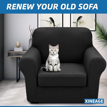 XINEAGE 2026 New 2 Pieces Chair Covers with Arms Super Stretch Chair Slipcover for Living Room Pet Dog Universal Slip Cover Anti Slip Armchair Furniture Protector (Black), 31"-46"(1 Cushion)