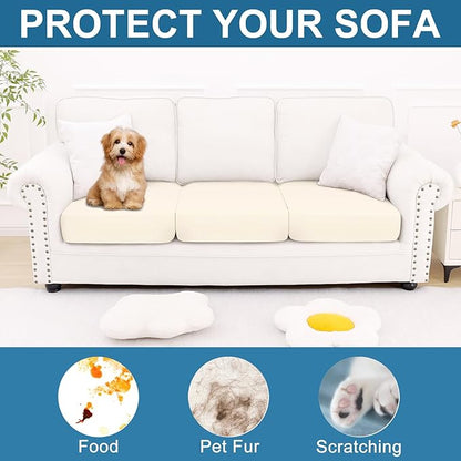 Smiry Printed Couch Cushion Covers, Stretch Soft Couch Covers for Sofa, Washable Non-Slip Sofa Slipcover Furniture Protector for Indoor and Outdoor (3 Pack, Cream)