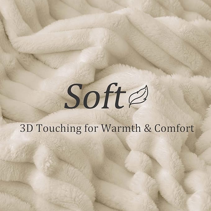BEDELITE King Size Blanket for Bed, 300GSM Soft & Warm Fleece Blanket, Decorative and Giftable Striped Beige Blankets for Women, Men, 108"x90"