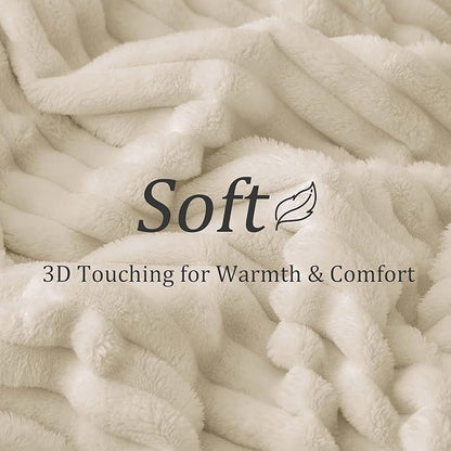 BEDELITE King Size Blanket for Bed, 300GSM Soft & Warm Fleece Blanket, Decorative and Giftable Striped Beige Blankets for Women, Men, 108"x90"