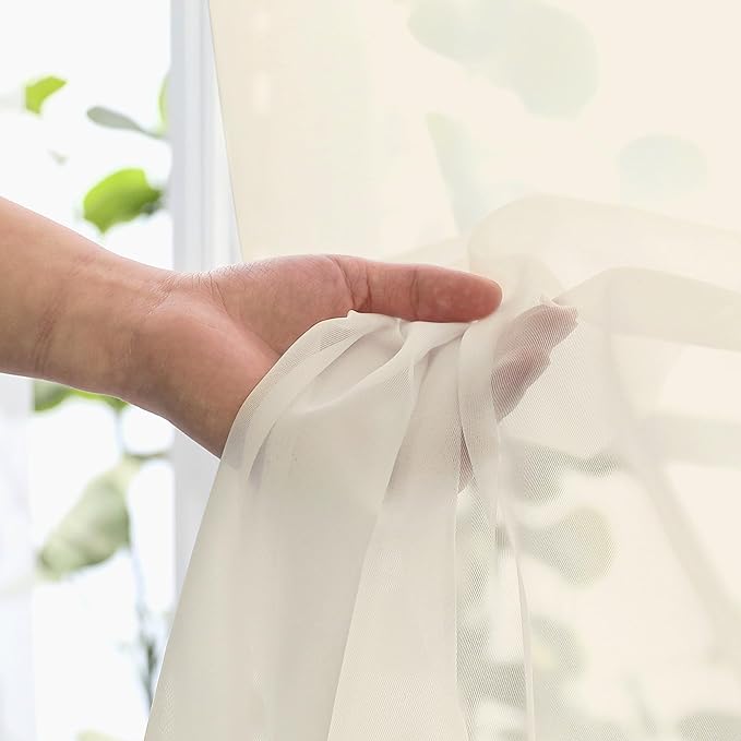 OVZME Cream Sheer Curtains 84 Inches Long 2 Panels - Soft Light Filtering Window Sheer Panels for Living Room/Bedroom, Top Dual Rod Pocket, 1 Pair, Each 42Wx84L Inches