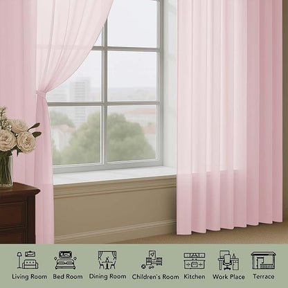 OWENIE Sheer Curtains 84 Inches Long 2 Panels Set, Sheer Blush Curtains for Living Room Bedroom 59 Inch Extra Wide, Modern Voile Filmy Rod Pocket Drapes, 2 Pcs, Each 59 W x 84L, Blush