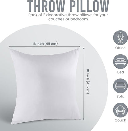Utopia Bedding 18x18 Pillow Inserts, Set of 2, White – Indoor Decorative Throw Pillows for Bed, Sofa & Couch – Soft, Supportive & Fluffy Cushion Inserts