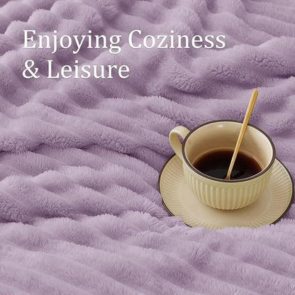 BEDELITE Twin Blanket for Couch & Bed, 300GSM Soft & Warm Fleece Blanket, Decorative and Giftable Striped Lilac Blankets for Women, Men, 60"x80"
