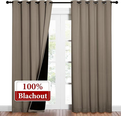 NICETOWN Taupe Full Shade Curtain Panels, Pair of Energy Smart & Noise Blocking Out Blackout Drapes for Dining Room Window, Thermal Insulated Guest Room Lined Window Dressing(Taupe, 62 x 84 inch)
