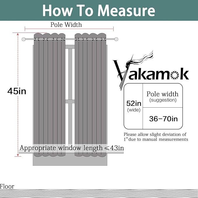 Yakamok Pure White Curtains 45 Inch Length, Grommet Top Small Window Drapes for Living Room/Bedroom(52 Inch Width, 2 Panels)